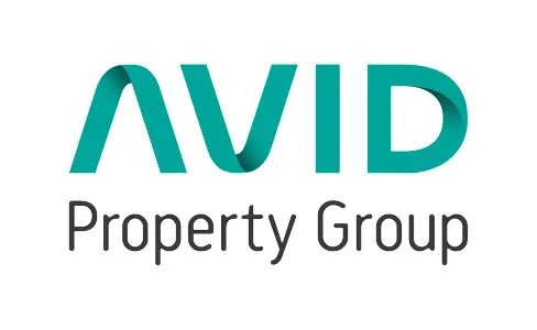 A logo with the word "AVID" in large teal letters, and "Property Group" in smaller black letters below, set against a white background.